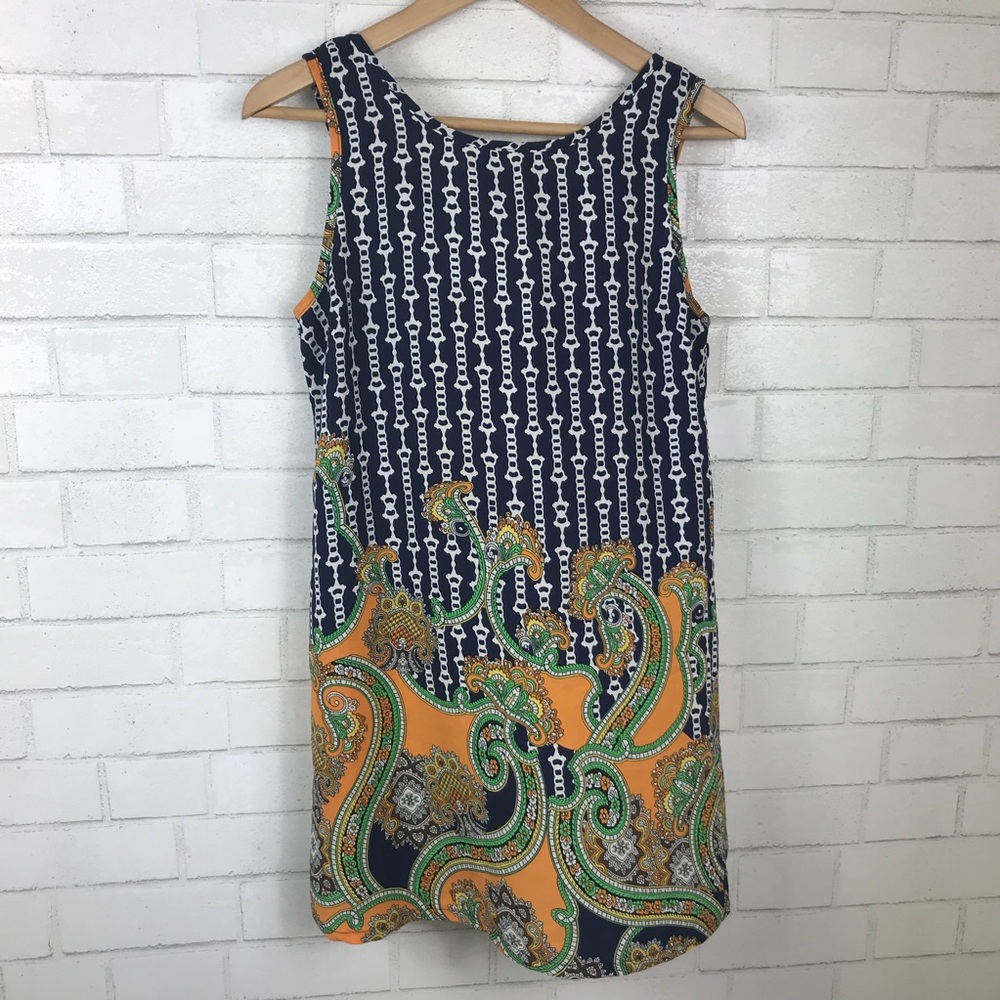 Tyche Navy Paisley Shift Dress Size Small